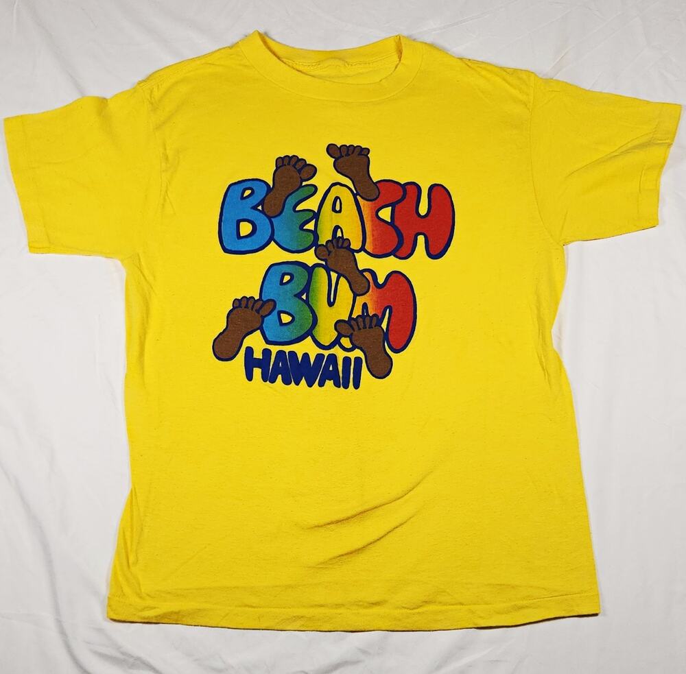 Vintage 80s Beach Bum Hawaii T-Shirt Yellow Single Stitch Souvenir Slim Small
